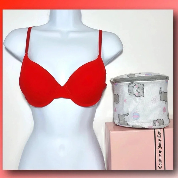 Juicy Couture Other - Juicy Couture Sexy Red PushUp Bra size 36B & Cute Cat Lingerie Laundry Bag New